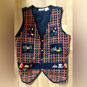 Apple Sweater Vest, Vintage Teacher Vest, ABC 123 Teacher, Adorable Teacher Gift